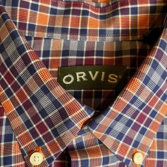 Orvis Button Down Plaid Checked Shirt Wrinkle Free Orange Navy Red Size Large - Picture 5 of 9